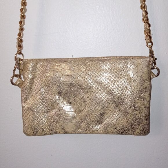 Big Buddha Crossbody Gold Snakeskin Print Small Triple Pocket Wallet Purse - Picture 1 of 6